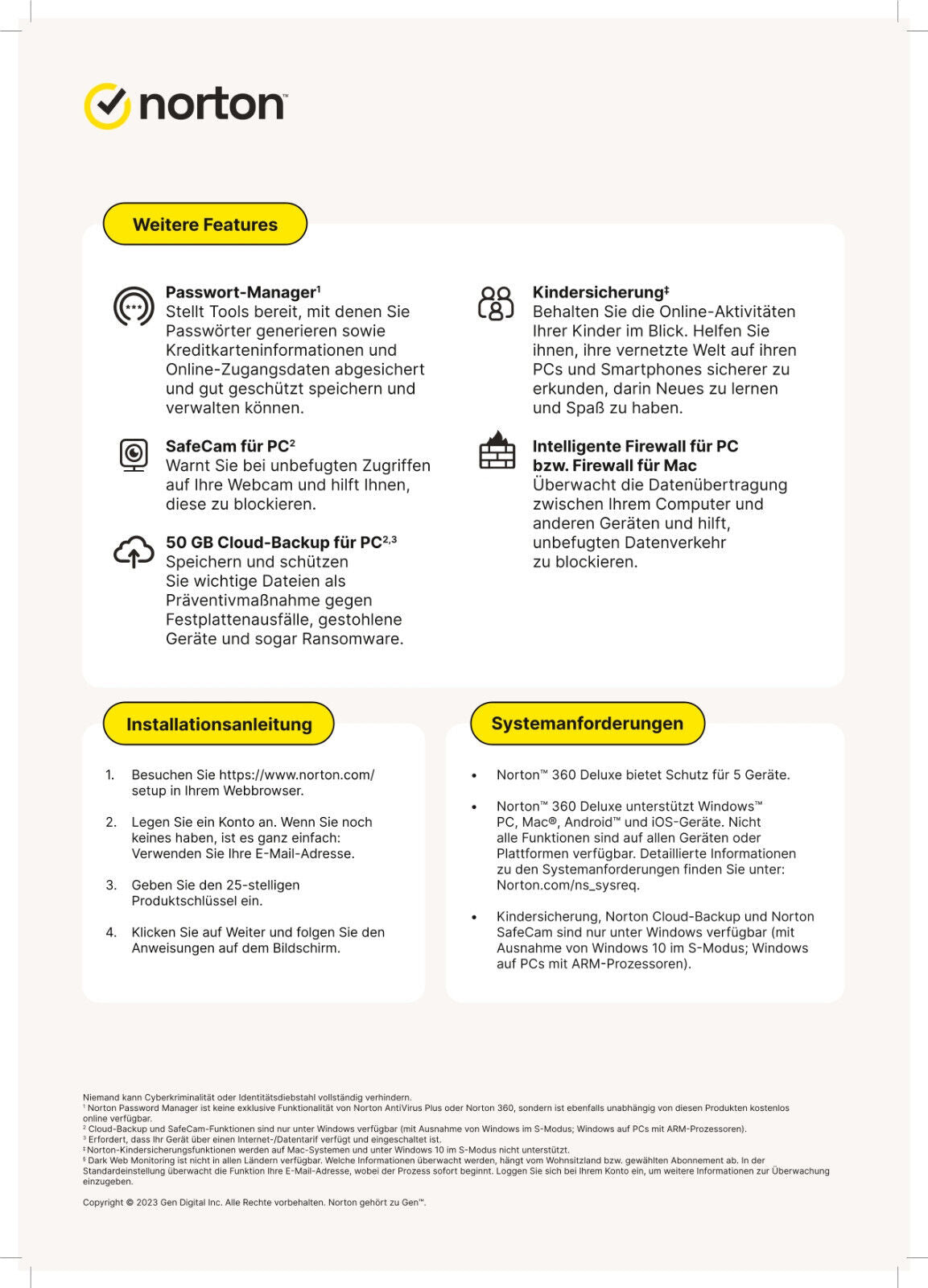 NORTON 360 DELUXE 5-Geräte / 1-Jahr Internet Security (2024) KEIN ABO / KEY